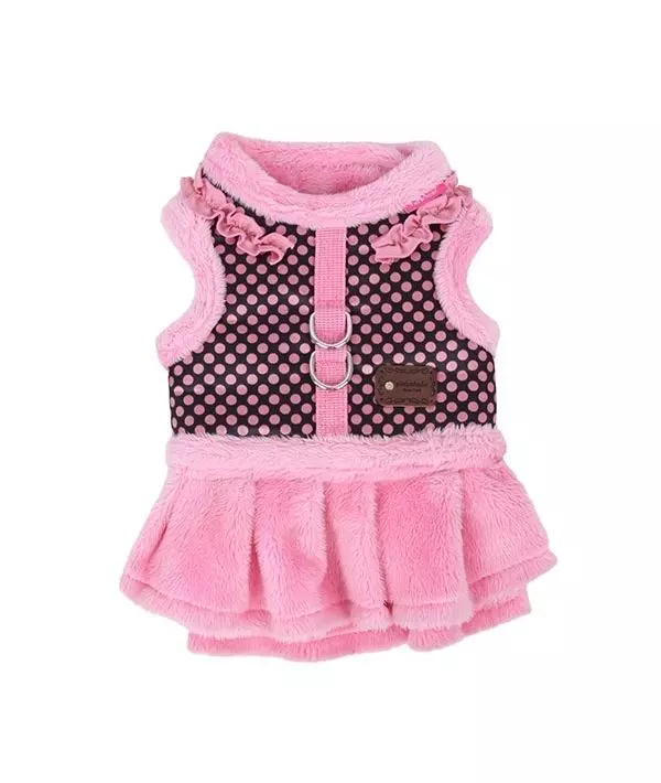 Платье-шлейка Pinkaholic из иск.меха с жилетом в горошек, розовый, размер L Длина 27см