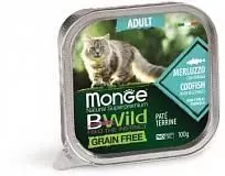 Консервы для кошек Monge Cat Bwild Graifree из трески с овощами 100 г