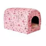 Домик-тоннель для кошек и собак Хвостел розовый с принтом сердечки 50*33*33 см